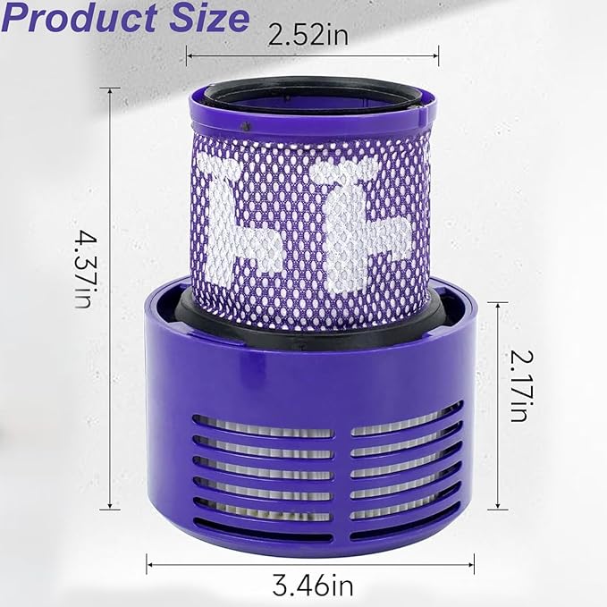 V10 Vacuum Filter Replacement for Dyson V10 Cyclone Series, V10 Animal, V10 Absolute, V10 Total Clean, SV12, Part No. 969082-01 (2 Pack Filters and 1 Cleaning Brush)