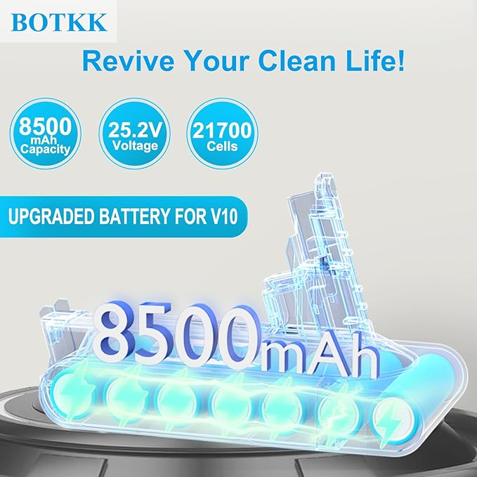 Upgraded 8500mAh Replacement for Dyson V10 Battery Replacement SV12 SV27, Compatible with Dyson V10 Cyclone Animal Absolute Fluffy Allergy Motorhead Series Cordless Vacuum 242151 206340