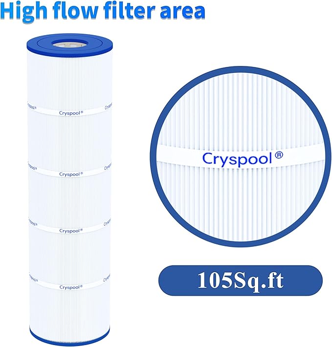 Cryspool® 07077 Filter Compatible with CCP420, Clean and Clear Plus 420, PCC105-PAK4, R173576, 570-0425-07, C-7471, 178584, 817-0106, FC-6470, 4×105 Sq. Ft Pool Filter Cartridges, 4 Pack