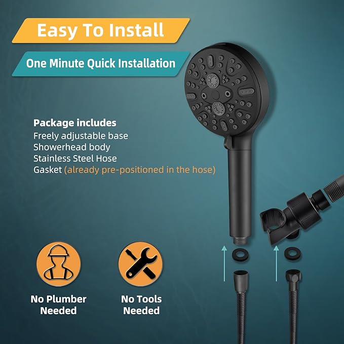 Filtered Shower Head with Handheld - High Pressure 9 Spray Modes Showerhead with 16-Stage Water Softener for Hard Water - Purifying Detachable Hand Held Shower Head, Matte Black