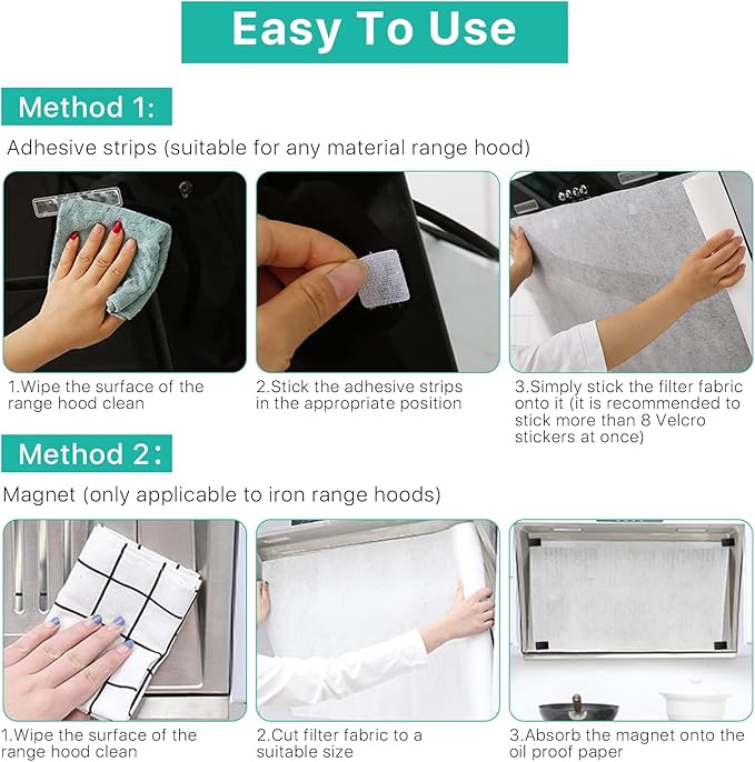 2 Rolls Range Hood Filters, Nonwoven Fabric Range Hood Replacement Filter with Adhesive Strips and Magnetic Block, Anti Oil Filter Paper for Kitchen（10 m Per Roll, White)