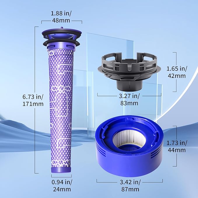 keluke 4 Pack Vacuum Filter Replacement and Motor Cover Upgrade Kit Compatible with Dyson V7, V8 Animal, SV10 Cordless Vacuum Cleaners, 2 Pre-Filters, 1 Post-Filter, 1 Motor Rear Cover