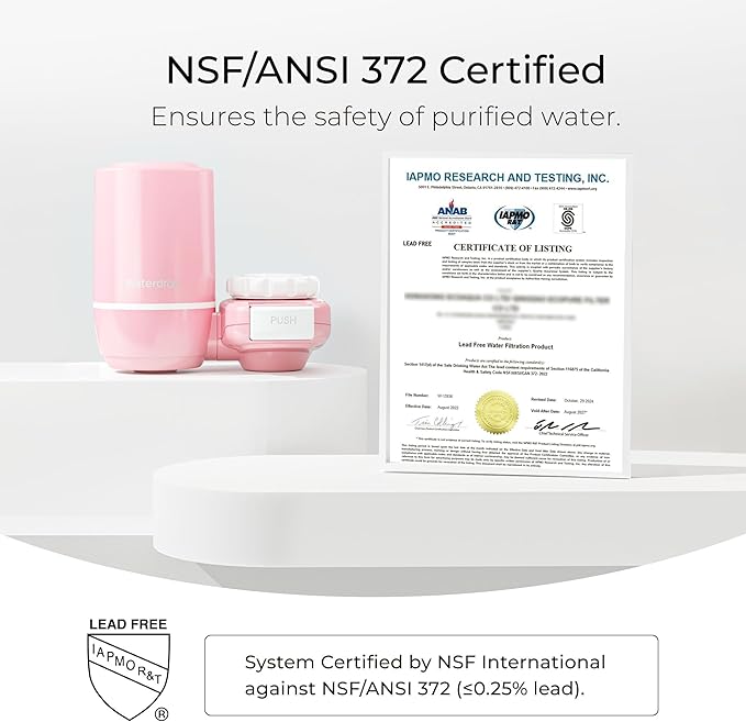 Waterdrop FC-02 Faucet Water Filter for Skin Care, Bathroom Sink Filter, NSF Certified Faucet 0.01μm Ultra-Filtration Water Filter, Reduces Chlorine Lead-Free Material, 320 Gallons, Pink, 1 Filter