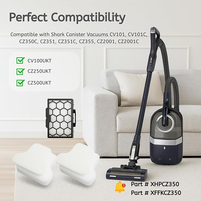 Nispira HEPA and Pre Motor Filter Replacement Set Compatible with Shark CV100 CZ250 CZ500 Vacuum Cleaner, 1 Set