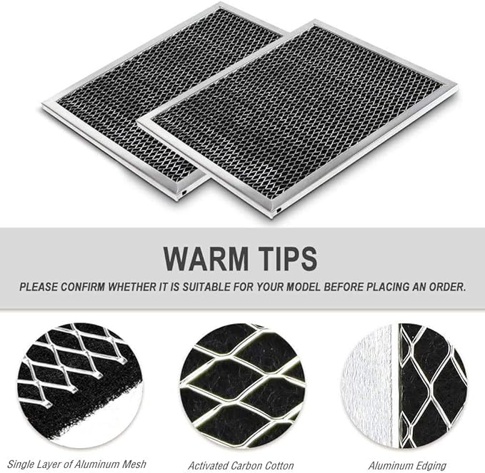97007696 Range Hood Filter Charcoal Odour Filter for Range vent hood (8 3/4" X 10 1/2" X 3/8")-2 Pack by Cenipar