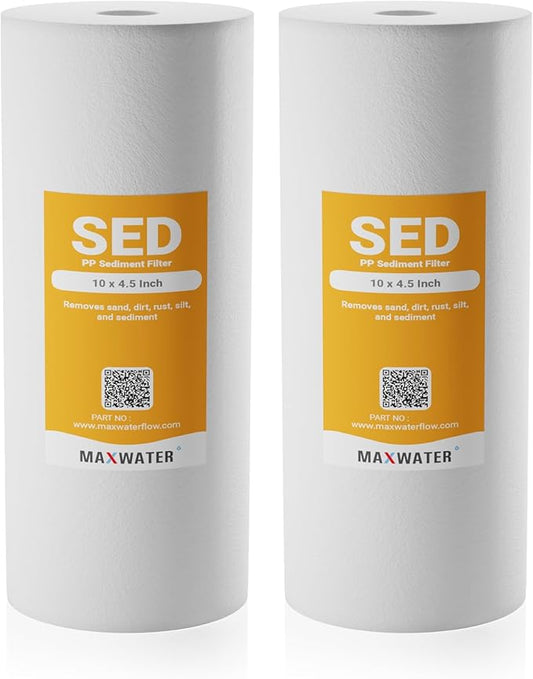 Max Water 10 Micron 10 x 4.5 inch Whole house Sediment Water Filter | Meltblown Polypropylene Well Water Filter Replacement Cartridges for DGD-5005, AP810, SDC-45-1001, GXWH30C, PP10BB (2 Pack)