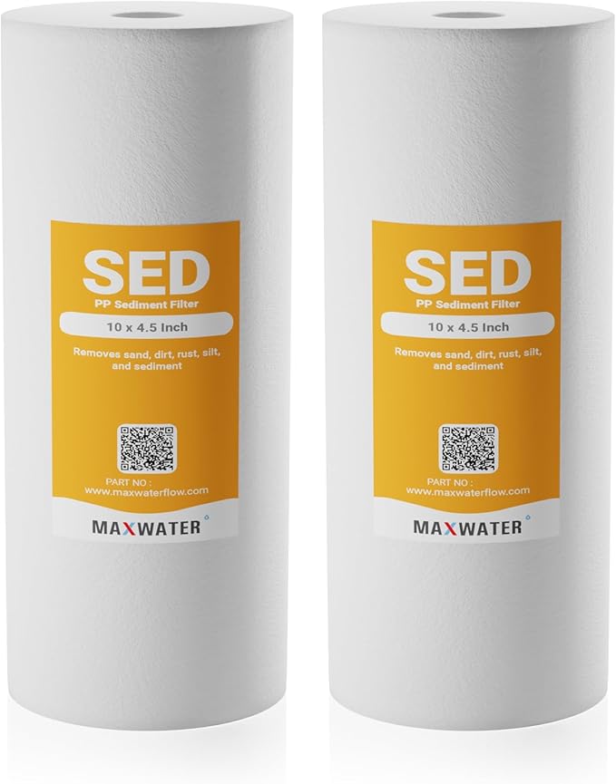 Max Water 1 Micron 10 x 4.5 Whole House Sediment Filter Replacement Well Water Filter Cartridge Compatible with DGD-5005, AP810, WFHD13001B, 2-Pack