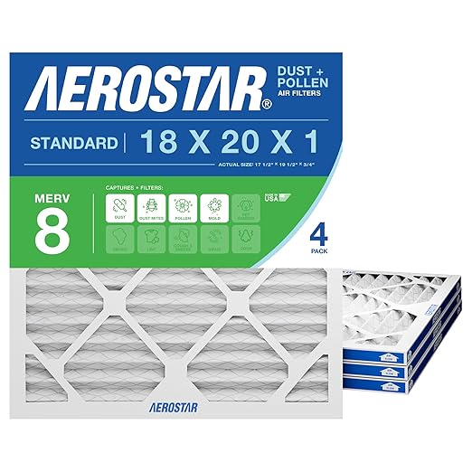 Aerostar 18x20x1 MERV 8 - 4 Count - High Efficiency Pleated HVAC, Furnace & Air Conditioner Filters - Removes Dust, Lint, Mold & Allergy-Causing Pollen