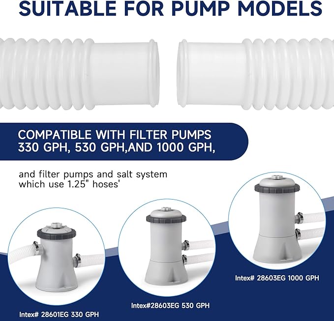Pool Hoses for Above Ground Pools, 4 Pack 1.25 x 59 Inch Pool Filter Pump Hoses, 1 1/4 Pool Hoses Compatible with Intex Pool Filter Pump 607, 637 With 8 Metal Clamps(4)