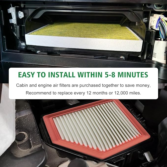 Capume 2PCS Cabin Engine Air Filter Kit JM277 JMRA0A Fits for Rogue 2021 2.5L, Rogue 2022 2023 2024 2025 1.5L, 27277-6RC0A, 16546-6RA0A, CF12252