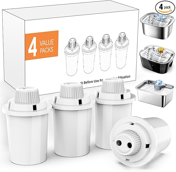 Dog Water Fountain Filters Replacement 4 Pack,2 Months Set of Water Filter Replacement for SwSun Large Pet Water Fountain Stainless Steel,7 Layer Vertical Filtration for D2341,D2419,D2322,D2223,D2340