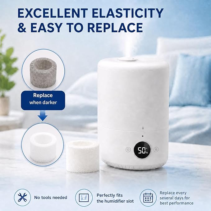 50-Pack Top Fill Humidifier Replacement Filters Compatible with Levoit Humidifier Models Classic160, Dual150, Dual200S, Classic300S, LV600S, OasisMist 450S, Superior 6000S