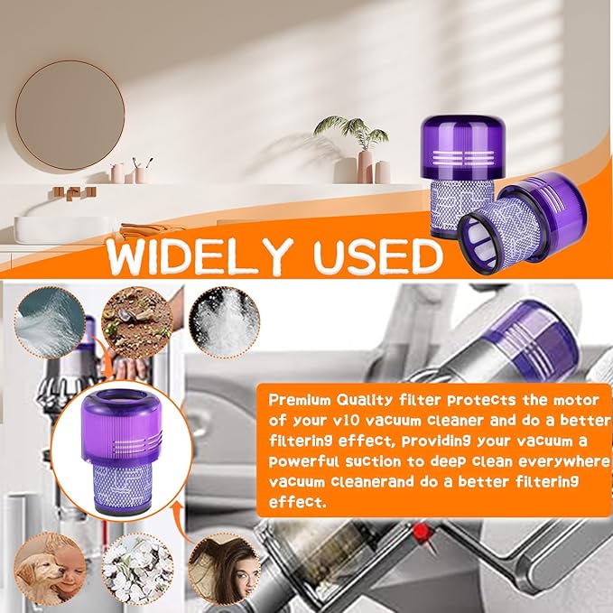 2 Pack V11 Vacuum Filters Replacement for Dyson V11 Animal, V11 Torque Drive,V11 Extra, V15 Detect V15s Detect Cordless Vacuum Cleaner Filter, Compare to Part 970013-02