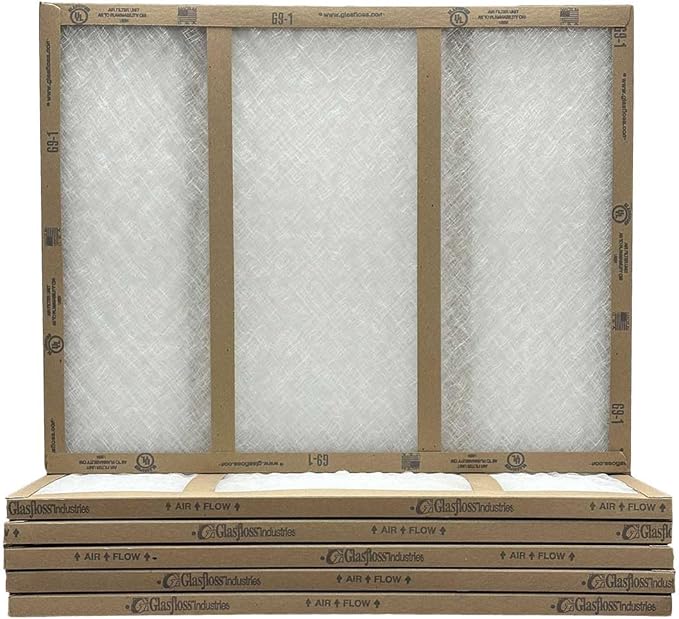 20x22 1/4x1 Glasfloss Fiberglass Air Filter, Double Strut, GDS Series, Made in USA, Actual Size: 19 5/8 x 21 7/8 x 3/4 (Box of 6)
