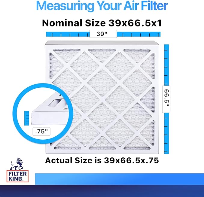 Filter King 39x66.5x1 Air Filter (MERV 8) (4-Pack) Dust & Allergy Control AC Furnace Filters, MADE IN USA, HVAC, Pleated, Electrostatic (Actual Size: 39 x 66.5 x .75)