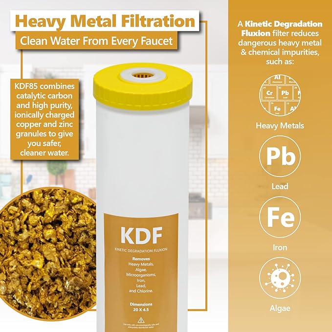 Express Water Whole House Heavy Metal Water Filter Set – 3 Stage Water Filtration Replacement Kit – Sediment, Carbon Block, KDF High Capacity Cartridge Filters – 5 Micron Water Filter 4.5” x 20” inch