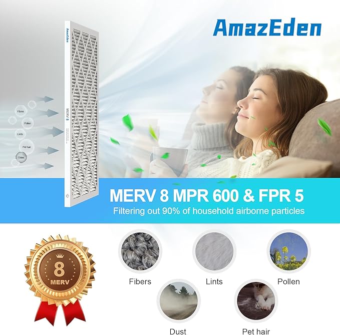 16x25x1 Air Filter MERV 8 (4-Pack) MPR 600 FPR 5 HVAC AC Furnace Pleated Filters Dust Defense Replacement for Home Office (Actual Size: 15.69x24.69x0.81 Inches)