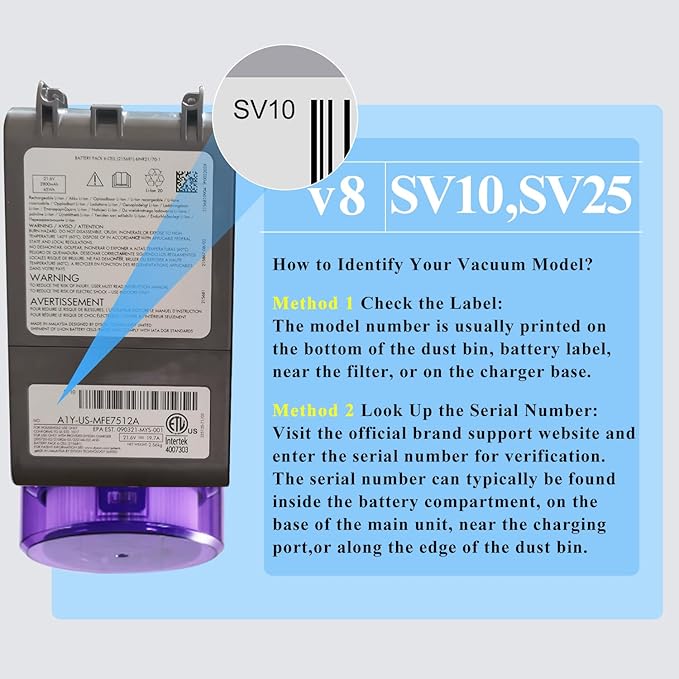 Upgraded 10000mAh Replacement for Dyson V8 Battery Replacement SV10 SV25, 21.6V Compatible with Dyson V8 Animal Absolute Motorhead Fluffy Cordless Handheld/Stick Vacuum Cleaners 215681 967834