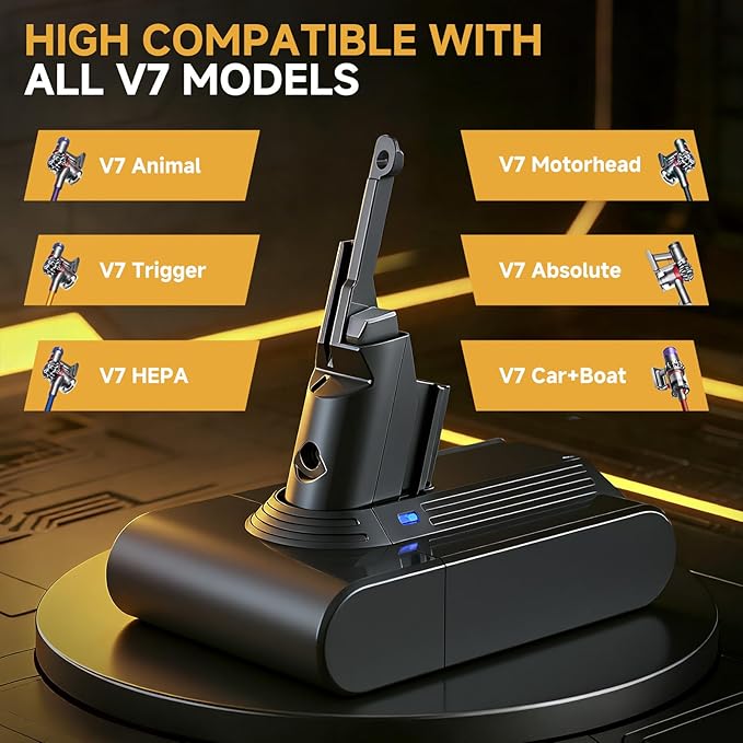 Upgraded 8000mAh V7/SV11 Battery Replacement Compatible with Dyson V7 Animal/Trigger/Motorhead/HEPA/Car+Boat/Absolute Series Cordless Vacuum Cleaner with 5 Filters (4 Pre + 1 Post)