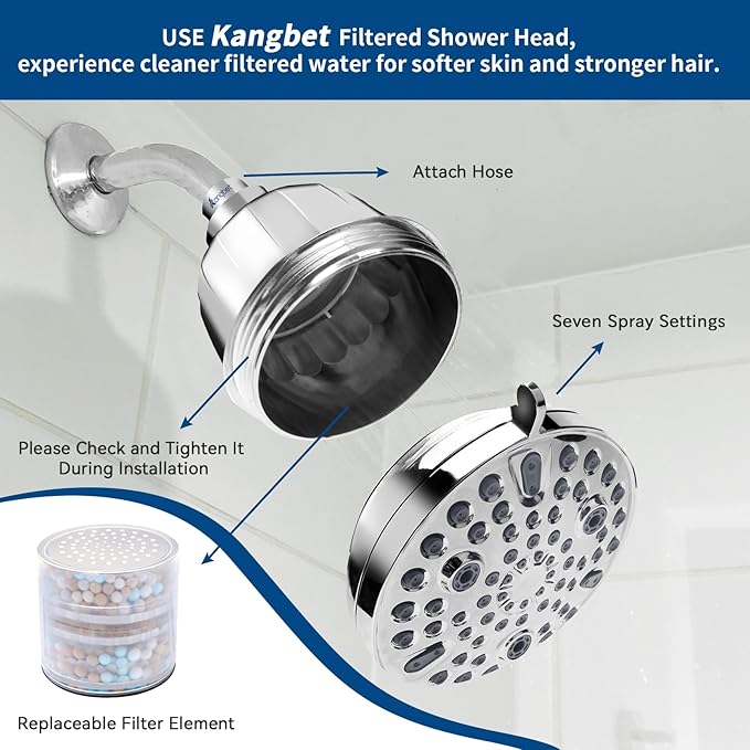 Filtered Shower Head - Water Softener Shower Head - Shower Filter for Hard Water Remove | Reduces Impurities Chlorine and Harmful Substances - Chrome