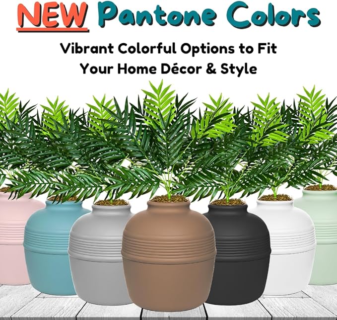 Good Pet Stuff Hidden Litter Box Planter, Decorative Cat Litter Enclosure with Carbon Filter & Faux Plant, Made in USA, Removable Liner, Odor Control, NEW Round Style, Essentials Kit, Chestnut Brown