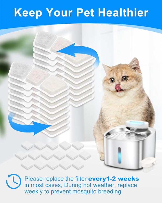 16+16 Pack Cat Fountain Filter Replacement Compatible with oneisall PW03 & PW04 3.5L/118oz, Fit for oneisall Cat Water Fountain Stainless Steel Filters, Keeping Pet Water Clean