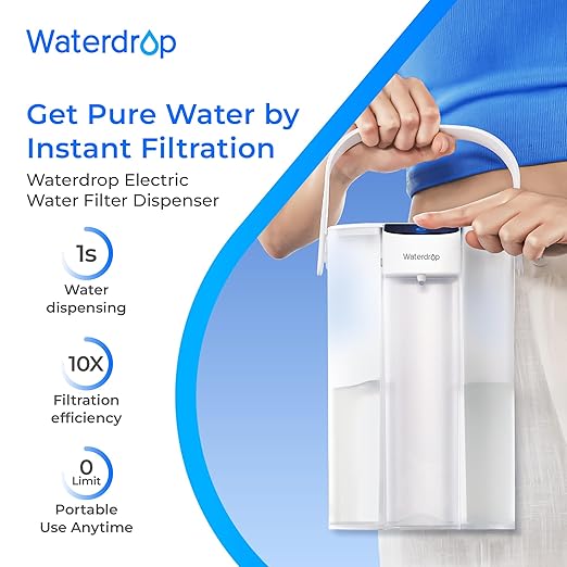 Waterdrop ED01W Electric Water Filter Pitcher with 4 Filters, Reduce 99.6% of Lead and 45+ Impurities, 15-Cup 200-Gallon Capacity, Rechargeable Instant Dispenser, NSF/ANSI 42&53&401&372, White