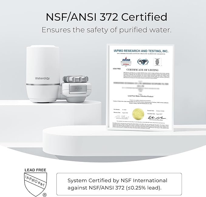 Waterdrop FC-02 Faucet Water Filter for Skin Care, Bathroom Sink Filter, NSF Certified Faucet 0.01μm Ultra-Filtration Water Filter, Reduces Chlorine Lead-Free Material, 320 Gallons, White, 1 Filter