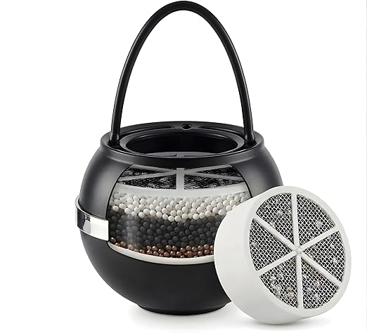 Crystal Quest Bath Ball Filter for Tub Faucet, Bathtub Water Filter, BPA-Free Bathtub Filter, Removes Chlorine, Lead & Impurities, Improves Skin, Hair & Nails, with Extra Cartridge - Black