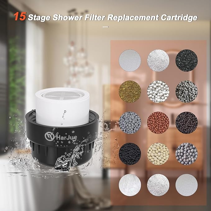 15 Stage Shower Filter Replacement Cartridge, Universal High Output Shower Filter for Hard Water Remove Chlorine and Harmful Substances, Body Caring, 1 Pack