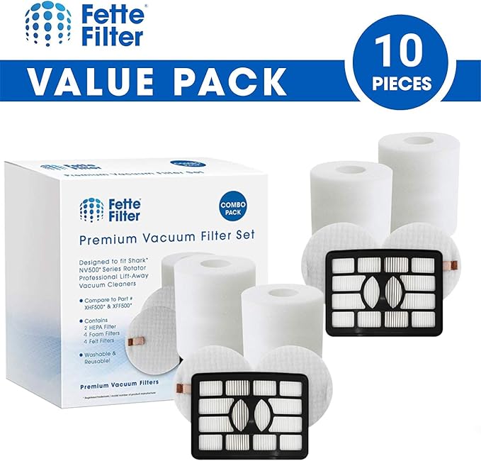 Fette Filter - Foam Vacuum Filters Compatible with Shark Rotator Professional Lift-Away NV500, NV501, NV502, NV505, NV510, NV552, UV560. Compare to # XHF500 & XFF500. (2 Hepa 4 Foam)
