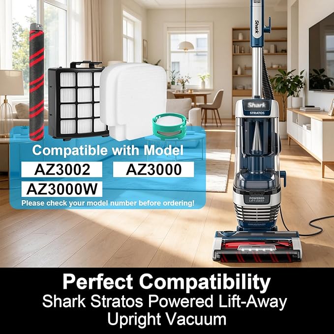 AZ3002 Filter Replacement for Shark Stratos AZ3002 AZ3000 Powered Lift-Away Upright Corded Vacuum, Include 1 Soft Roller Brush, 2 HEPA Filters, 4 Foam & Felt Kit, 4 Odor Neutralizer Cartridge