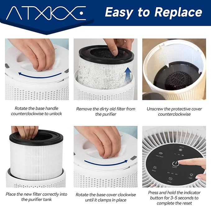 ATXKXE 2 Pack AP-S0610L Air Filter Replacement Fit for Mooka AP-S0610L Air Purifier, 3-in-1 True Filter