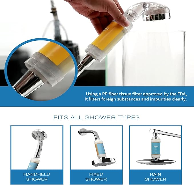 [Suitable for Any Shower Head] BUBBLEMON Vitamin C Shower Filter,Rose Scent,Made in Korea,Hard Water Softer,Chlorine Reduction,Aroma Therapy,Shower Head Filter for Skin and Hair,Easy Installation