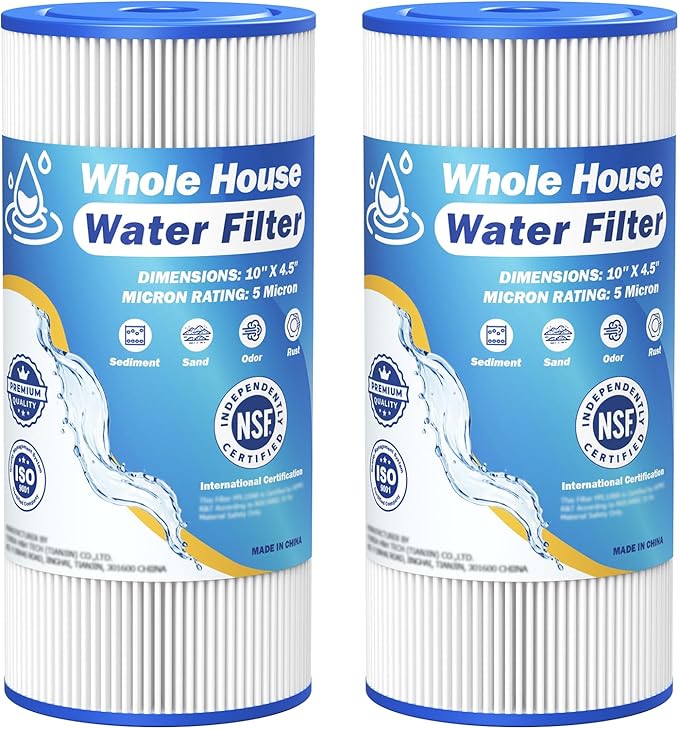 5 Micron 10" x 4.5" Whole House Water Filter Compatible with GE FXHSC, GXWH40L, Plumber W50PEHD, Culligan R50-BBSA, Pentek R50-BB, W10-PR, DuPont WFHDC3001, W50PEHD, High Flow Sediment Filters, 2 Pack