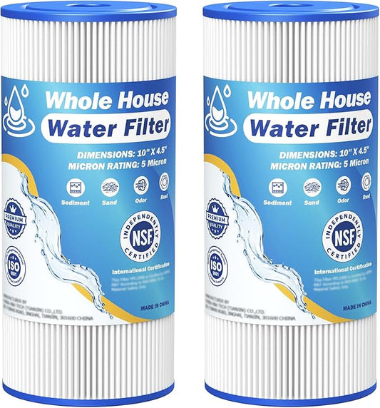 5 Micron 10" x 4.5" Whole House Water Filter Compatible with GE FXHSC, GXWH40L, Plumber W50PEHD, Culligan R50-BBSA, Pentek R50-BB, W10-PR, DuPont WFHDC3001, W50PEHD, High Flow Sediment Filters, 2 Pack