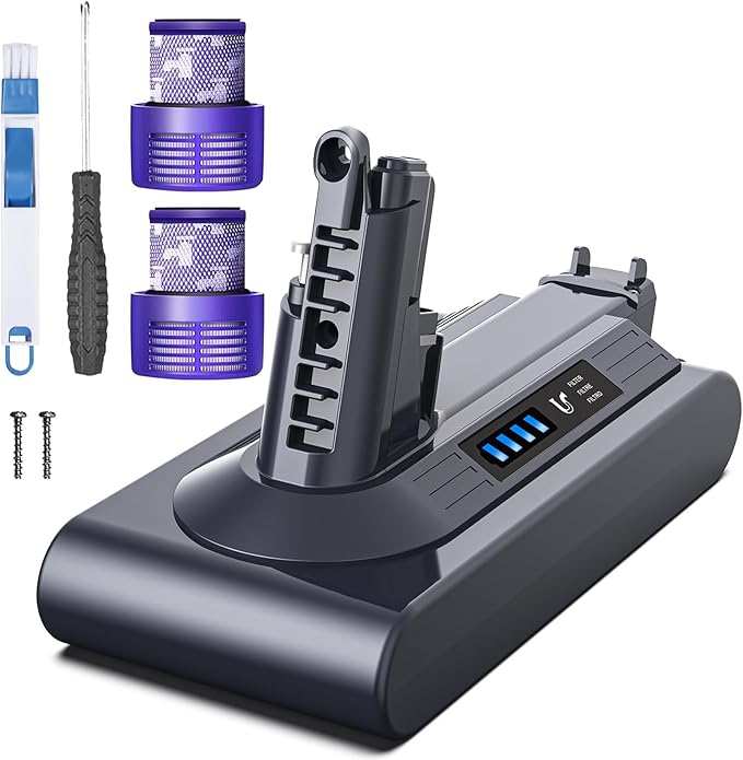 Keenstone 8000mAh Rechargeable Replacement Battery for Dyson V10 Series Vacuum Cleaners, Providing 80 Minutes of Runtime in Standard Mode, Installs in Just 3 Minutes, Includes 2 Post Filter