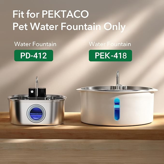 PEKTACO Replacement Water Fountain Filters with Pre-Filter Sponges, Compatible with 412 & 418 Pet Water Fountain, Fits 3.2L & 7L Pet Water Fountains - 6 Pack