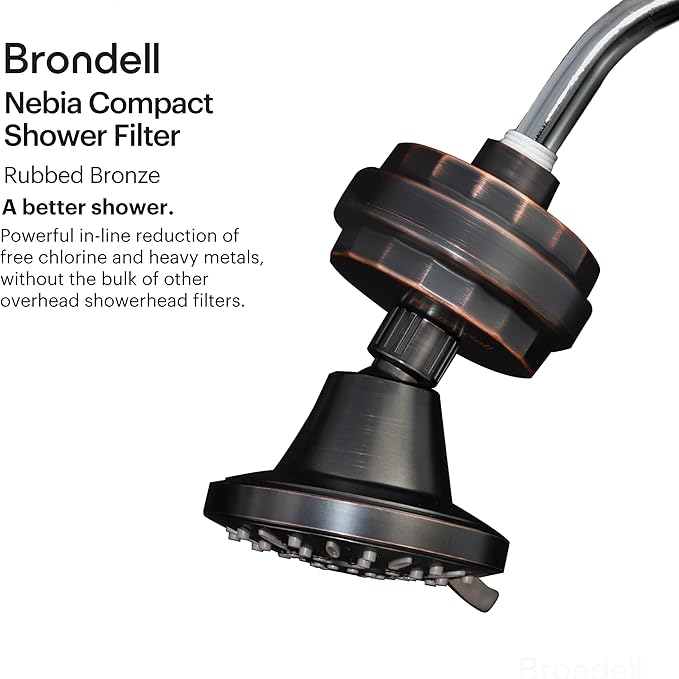 Brondell Shower Filter VivaSpring, Compact Rubbed Bronze – High Output, 100% High-Purity KDF Filtration, With FF-30 Filter Cartridge, Filtered Shower Water for Healthier Skin & Hair