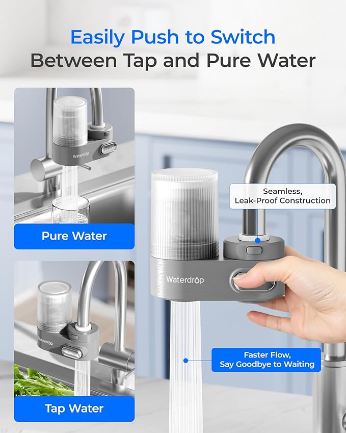 Waterdrop FC-07 Water Filter for Sink Faucet, Visible Filter Housing, Faucet Mount Water Purifier, Water Filter for Kitchen Sink, NSF Certified, Reduces 98% Chlorine, 320 Gallon Long Life, 1 Filter