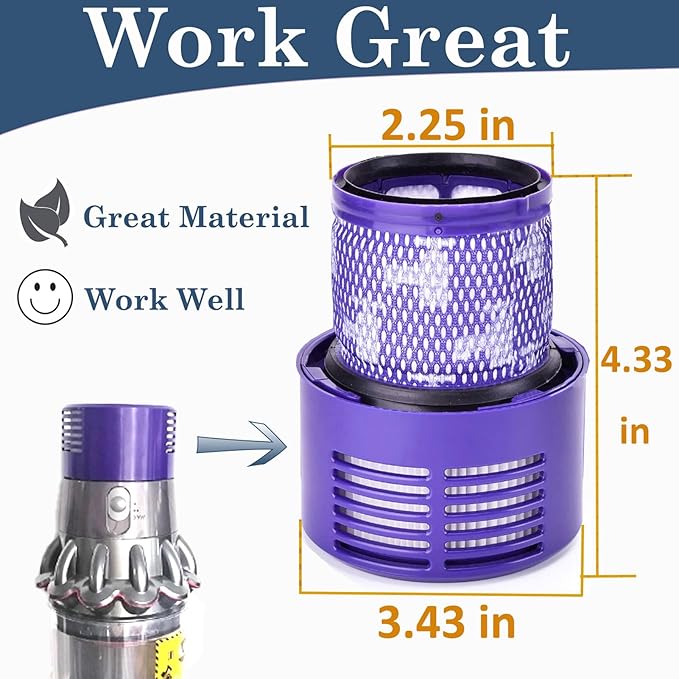 Replacement V10 Filters for Dyson V10 Cyclone Series, V10 Absolute, V10 Animal, V10 Total Clean, SV12, Replace Part No. 969082-01, 3 Pack Filters and 1 Clean Brush