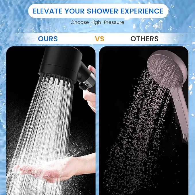 PWERAN Filtered Shower Head with Handheld, 3+1 Spray Modes High Pressure Shower Head with 3-PCS Filters for Hard Water Remove Chlorine, Detachable Showerhead with ON/OFF Switch for Pet Bath (Black)