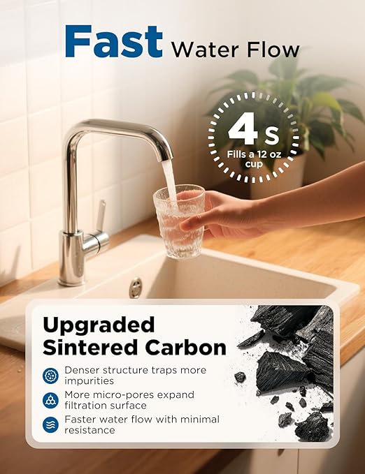 NOVETE Under Sink Water Filter, 3-Years, 30000 Gallons, Reduce 99.5% Chlorine, PFAS, Bad Taste, NSF/ANSI 42/372, Water Filtration System with Stainless Faucet, USA Tech, Do Not Reduce TDS, UWF0A-KPC