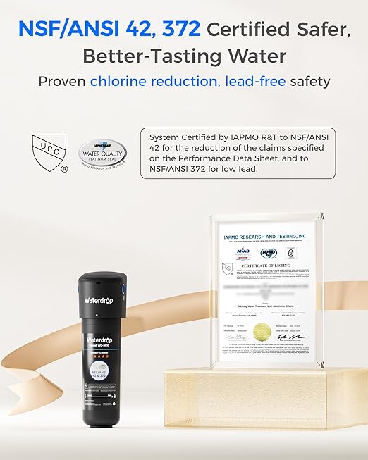 Waterdrop 10UB Under Sink Water Filter System, Reduces PFAS, PFOA/PFOS, Lead, Chlorine, Bad Taste & Odor, NSF/ANSI 42 Certified, Under Sink Water Filter with Faucet, 1 Year