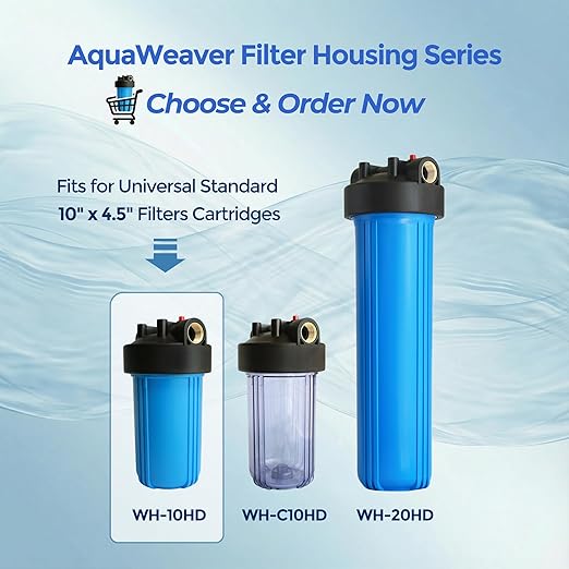 Whole House Water Filter Housing (WH-10HD), 10" x 4.5" Sediment Carbon Filter Universal Housing, Pre-Filtration System for Well and City Water, 1" NPT Port, Pressure Release