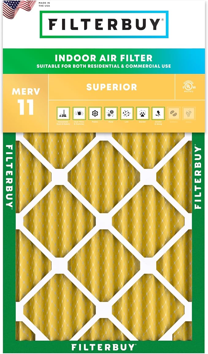 Filterbuy 20x30x2 Air Filter MERV 11 Superior Pet & Allergy Defense (1-Pack), Electrostatic Pleated HVAC AC Furnace Filters Replacement, Made in USA (Actual Size: 19.75 x 29.75 x 1.75)