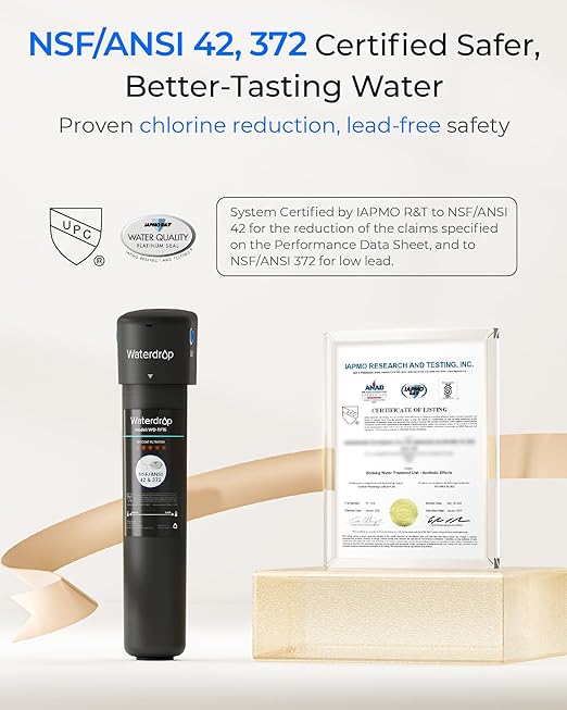 Waterdrop 15UA Under Sink Water Filter System, 2 Years, Reduces Lead, Chlorine, Bad Taste & Odor, Under Counter Water Filter Connects Directly to Your Faucet, NSF/ANSI 42 Certified