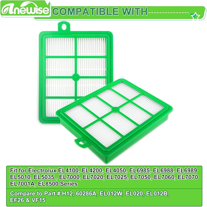Anewise Hepa Filter for Electrolux Harmony Oxygen EL4335A H12 EL6985 EL012B EL012W EL6988 EL5010 HF12 HF1 Upright/Canister Vacuum Filters (2 PCS)