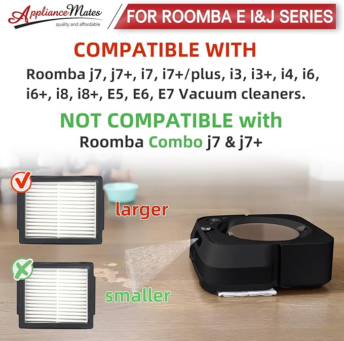 HEPA Filters Replacement for iRobot Roomba E I & J Series i7 i7+/plus i3 i3+ E5 E6 E7 i4 i4+ i5 i5+ i6 i6+ i8 i8+ Vacuum Cleaner, 12 Pack High Efficiency Filters + 1 Cleaning Brush