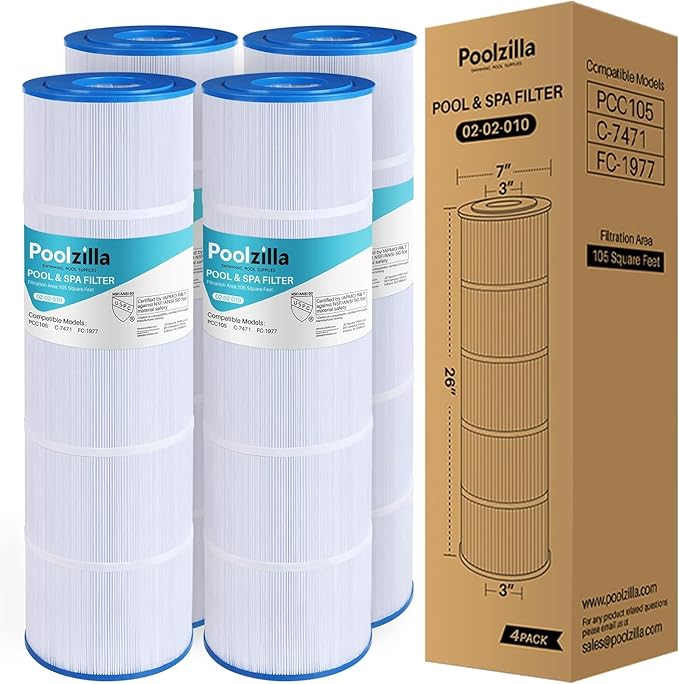 Poolzilla [4 Pack Pool Filter Cartridge Replacement for PCC105, Filbur FC-1977, 570-0425-07, Unicel C-7471, R173576, Pentair CCP420, 178584, 817-0106, 160301 [L x OD: 26" x 7'']